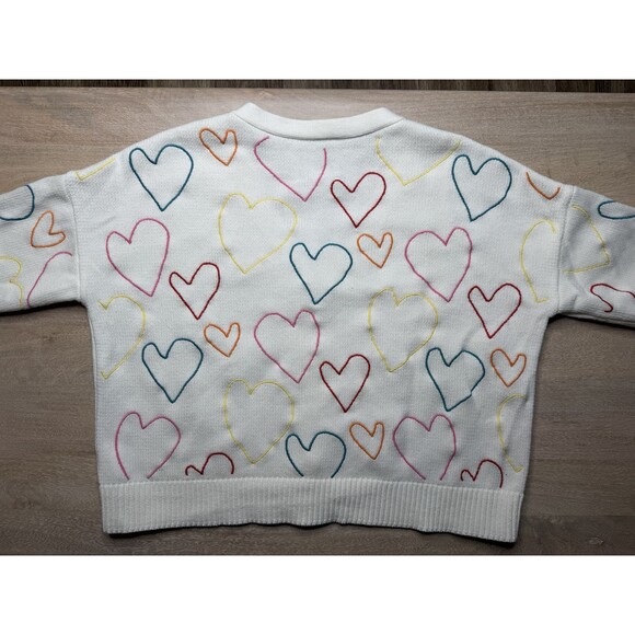 Kerri Rosenthal Embroidered Hearts Cardigan Cream Rainbow Size Small - Picture 7 of 7